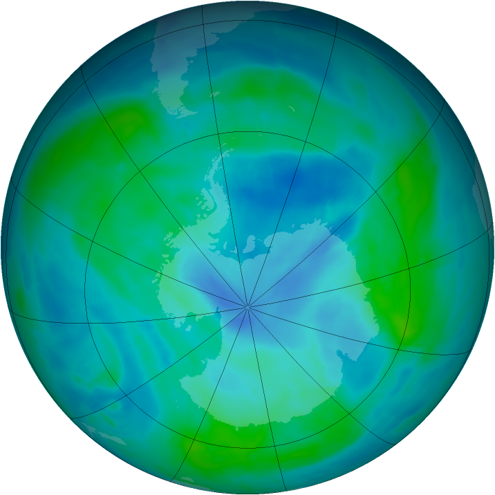 Antarctic ozone map for 09 March 2015